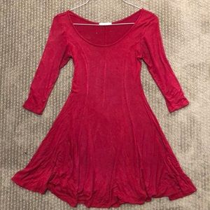 Red 3/4 sleeve skater dress